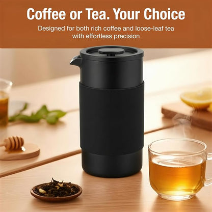 Travel French Press Coffee Maker Set - 12 oz | Portable Travel French Press Coffee Maker | Double Wall Insulated with Dual Stainless Filters & 2 Steel Canisters for Grounds, Tea, Creamer & Sugar