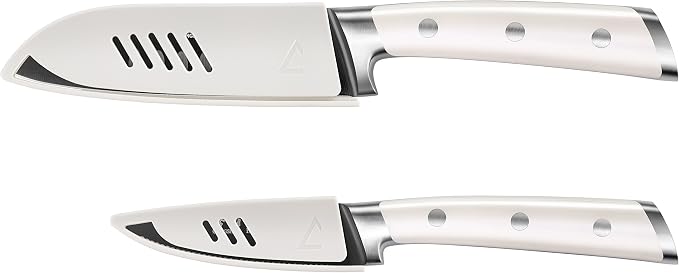 Cangshan S+ Series 1022100 German Steel Forged 2-Piece Titanium Coated Santoku Starter Knife Set with Sheaths, Vanilla White