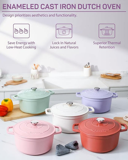 Ciwete Enameled Cast Iron Dutch Oven – 6 Quart Pot with Lid & Potholders – Heavy-Duty Cookware for Bread Baking, Braising, Stews & Roasting – Oven & Stovetop Safe up to 500°F – Purple