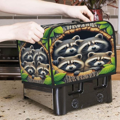 Animal Raccoon Toaster Cover 4 Slice Wide Slot Washable Toaster Covers | Cute Art Dust and Fingerprint Protection Bread Maker Covers for Kitchen Accessories Decor Bakeware Women Gift