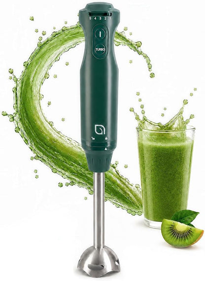 WILLOW Eco Series 5 Speed Immersion Blender Handheld, Powerful yet Quiet 500 Watt Electric Stick Blender with Turbo Mode & Removable Base, Hand Blender for Soup, Smoothie, 304 Stainless Steel - GREEN