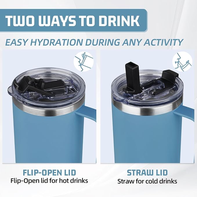 40 oz Tumbler with Handle and Flip Straw, 100% Leakproof Insulated Tumbler with Lid and Straw, Stainless Steel Travel Coffee Mug, Insulated Coffee Thermal Cup for Cold and Hot (Maya Blue)