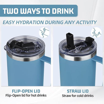 40 oz Tumbler with Handle and Flip Straw, 100% Leakproof Insulated Tumbler with Lid and Straw, Stainless Steel Travel Coffee Mug, Insulated Coffee Thermal Cup for Cold and Hot (Maya Blue)