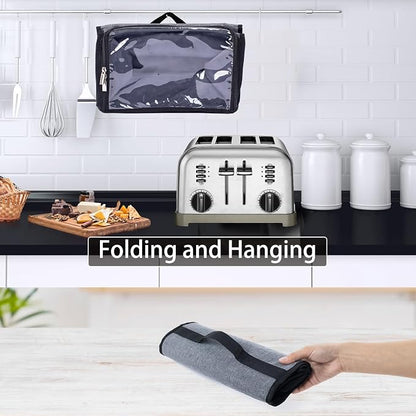 Toaster Cover with Base for 4 Slice Wide Slot, Dust Covers Compatible with Cuisinart 4 Slices, Toaster Bags with Zipper Closure (Cover Only)