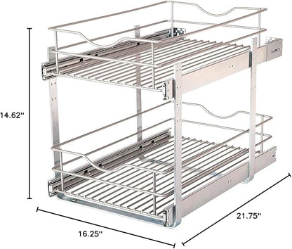 Knape & Vogt RS-DBLMUB-14-FN 14.625 inch W x 21.75 inch D x 16.25 inch H Double Tier Pull Out Cabinet Organizer, Frosted Nickel