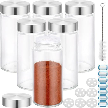 Segarty 4oz Spice Jar with Stainless Steel Shaker Lids, 6 PCS 120ml Round Glass Jars with Labels, Clear Seasoning Containers Spices Organization for Cabinet, Empty Bottles with 7 Stickers and 1 Brush