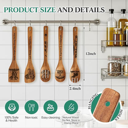 Remerry 6 Pcs Elephant Gifts for Women Elephant Kitchen Gift Set with Acacia Cooking Spoons Apron Christmas Kitchen Cooking Utensils Set for Christmas Mother's Day Housewarming Gift