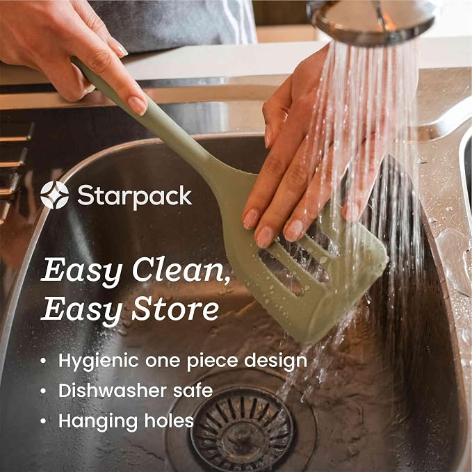 Starpack 'Let it Drain' Silicone Slotted Spoon(10.6 Inches) - Small Spoon with Slots for Cooking Heat Resistant to 600°F - Silicone Slotted Serving Spoons, Non Stick Cooking Spoons with Slots