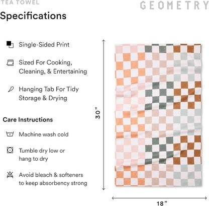 GEOMETRY Kitchen Tea Towels - Quick Dry Microfiber Dish Towels for Kitchen Checkmate CA, 18" x 30" 2-Pack