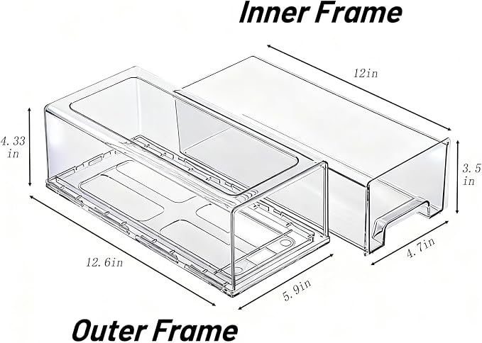 Clear Acrylic Stackable Storage Drawers, Plastic Refrigerator Organizer Bins with Handles for Undersink, Cabinet, Fridge, Closet, Pantry, Office, Bathroom, Kitchen(2 Pack)