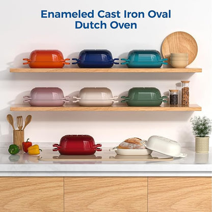 Enameled Cast Iron Dutch Oven Pot with Lid, Wildone 5.5QT Bread Oven for Homemade Sourdough Bread Baking with Cotton Potholders, Oven Safe up to 500°F, Blue