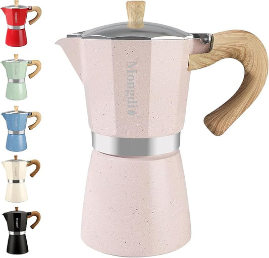 Mongdio Stovetop Espresso Maker Moka Pot, Cuban Coffee Maker Stove top coffee maker Moka Italian Espresso Greca Coffee Maker Brewer Percolator, 9 Espresso Cups, 15 oz - Pink