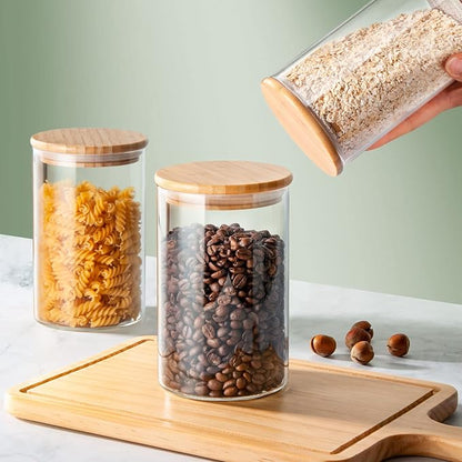 COCOYA 32 FL Oz Glass Jars with Bamboo Lid Set, 4Pack UPGRADE Thick Glass Pantry Storage Canisters Kitchen Clear Food Containers, for Dry Foods Nut Meal Prep Coffee Bean Candy Sugar Cookie Cereal