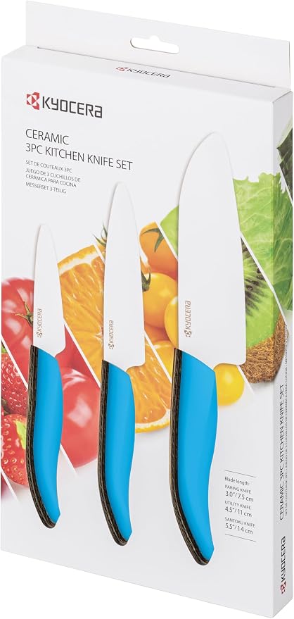 Kyocera 610445-FK-3PC-WHBU 3Piece Advanced ceramic Revolution Series Knife Set, Blade Sizes: 5.5", 4.5", 3", Blue