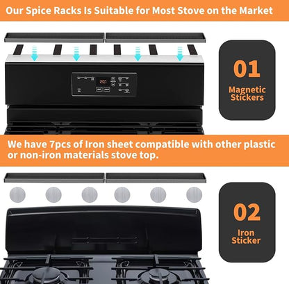 BFONS 30" Magnetic Stove Top Shelf Spice Rack Storage, Silicone Top Heat Material Stove Rack Shelf Flexible Seasoning Organizer Kitchen Shelves Gadgets with 2 Functional Prtitions for Kitchen （Grey）