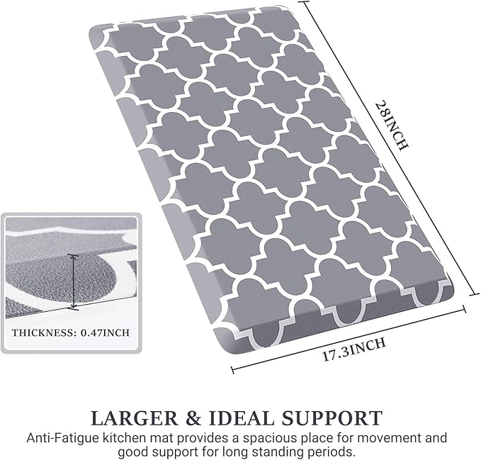 WISELIFE Kitchen Mat and Rugs Cushioned Anti-Fatigue,17.3"x 28",Non Slip Waterproof Ergonomic Comfort Mat for Kitchen, Floor Home, Office, Sink, Laundry, Grey