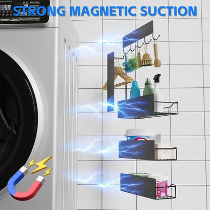 5 Pack Multifunctional Magnetic Shelves for Refrigerator Spice Rack & Washing Machine Organize (V style, Black)