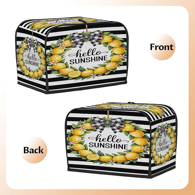 4 Slice Lemon Summer Yellow Toaster Cover Waterproof Dust Fingerprint Bread Machine Cover Washable Kitchen Appliance Protector For Home Kitchen Bakeware Table Decor Women Gifts
