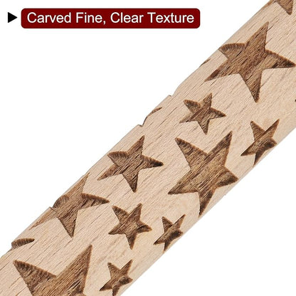 HARFINGTON Wood Clay Roller 4" Star Pattern Rolling Pins Wood Rollers Pottery Tools Wood Grain Texture Rollers for Clay Baking Dough Playdough DIY