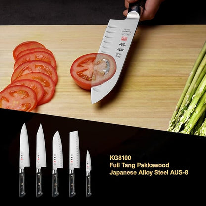 kanngou 7 Inch Santoku Knife, Japan AUS-8 Alloy Steel Japanese Knife with Full-Tang Black Pakkawood Handle, Vegetable Chopping Knife with Premium Gift Box (Classic Series)