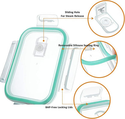 YEBODA Glass Food Storage Containers with Airtight Snap Locking Lids BPA Free Meal Prep Container Set For Home Kitchen Restaurant - Freezer, Microwave, Oven, Dishwasher Safe [23oz, 6 Pack]