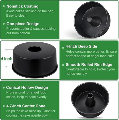 P&P CHEF Angel Food Cake Pan, 10 Inch Cake Pan Round Baking Tube Tin for Baking Pound Cakes, Conical Hollow & One-piece Design, Stainless Steel Core & Heavy-duty, Oven Safe - Black