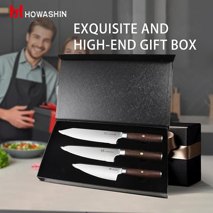 3PCS Chef Knife Set, Japanese Kitchen Knife, Sharp High Carbon Stainless Steel Forged Blade Professional Kitchen Knives Set with Ergonomic Handle Knives Set for kitchen with Gift Box