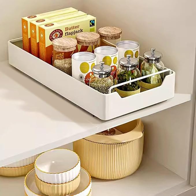 Pull Out Cabinet Organizer with Soft-Close Damping, 20x43 Cm Slide Out Pantry Shelf, Heavy Duty Kitchen Storage Solution for Spices, Jars, Cans, White