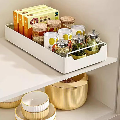 Pull Out Cabinet Organizer with Soft-Close Damping, 20x43 Cm Slide Out Pantry Shelf, Heavy Duty Kitchen Storage Solution for Spices, Jars, Cans, White