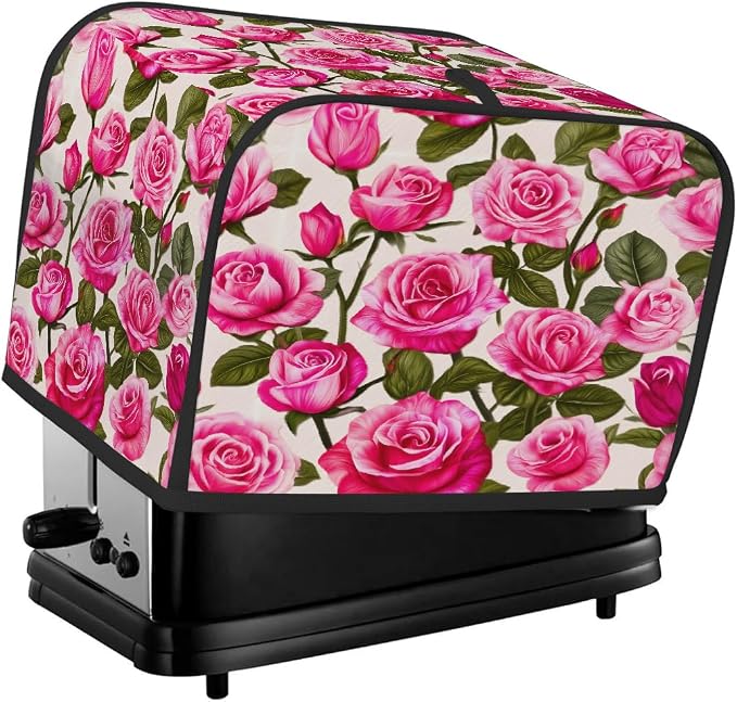Rose Pink Toaster Cover 4 Slice Wide Slot Washable Toaster Covers | Retro Art Dust and Fingerprint Protection Bread Maker Covers for Kitchen Accessories Decor Bakeware Women Gift