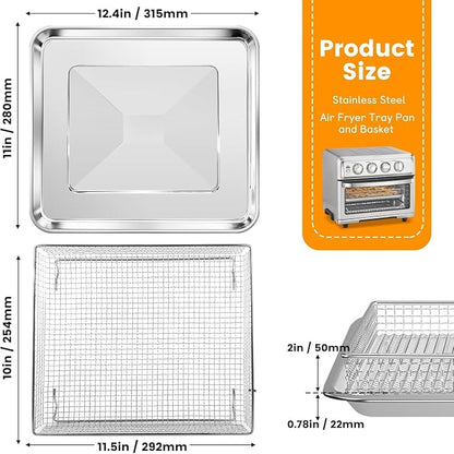 Air Fryer Basket Tray Replacement 2Pack for Cuisinart TOA-60 TOA-65 TOA-70, 2pcs 12.4 * 11'' Mesh Steel Basket Wire Rack Accessories, Dishwasher Safe