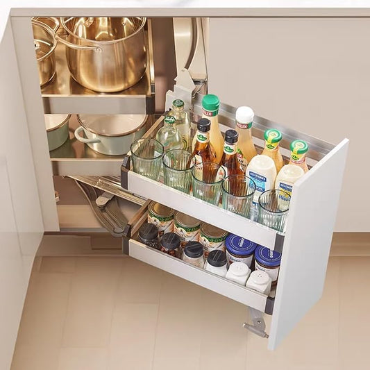 Gdrasuya10 2 Tier Blind Corner Cabinet Pull Out Organizer, 4 Shelf Corner Pull Out Cabinet Steel Slide Out Kitchen Cornér Cabinet Organizer Shelf for 15" Right Opening Door
