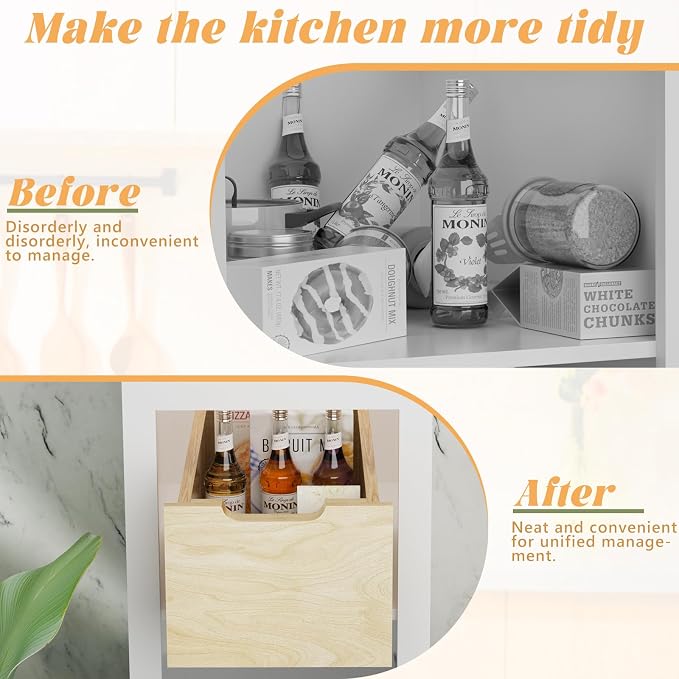 Pull Out Cabinet Organizer, Slide Out Wood Drawer, Pull Out Drawers for Cabinets, 8" High Pull Out Shelf for Kitchen Cabinet Pantry, 10½" W×21" D