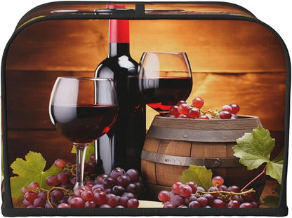 Red Wine Glass Grapes Theme 4 Slice Toaster Cover Wide Slot Dustproof Cap Bread Maker Fingerprint Bakeware Protection Kitchen Appliance Cover Toaster Bag