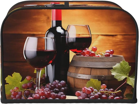 Red Wine Glass Grapes Theme 4 Slice Toaster Cover Wide Slot Dustproof Cap Bread Maker Fingerprint Bakeware Protection Kitchen Appliance Cover Toaster Bag