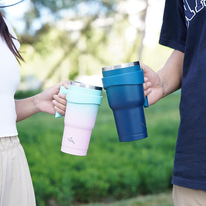 Konokyo 30 oz Tumbler with Handle and 2 Straw 2 Lid, Insulated Water Bottle Stainless Steel Vacuum Cup Reusable Travel Mug,Indigo Black