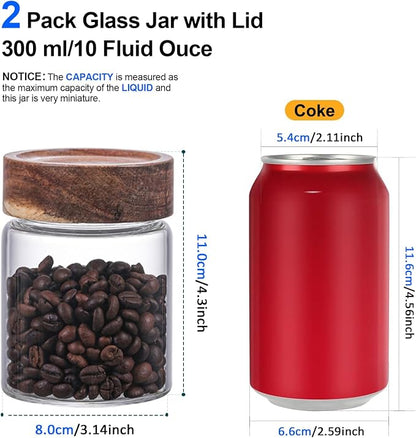 10 oz Small Glass Jars with Top Screw Lid Round Herb Coffee Bean Ground Storage Canister Clear Glass Food Container for Pantry Sugar Tea Coffee Bean Spice Nuts Cookies Bath Salts (2×300ml(10oz))
