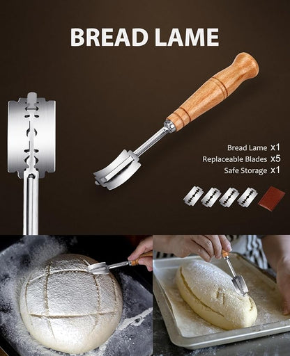 MOSFiATA Bread Knife 8” Ultra Sharp Serrated Knife, German High Carbon Stainless Steel EN1.4116 Bread Slicer with Bread Lame, Micarta Handle, For Bread, Cake, Bagels