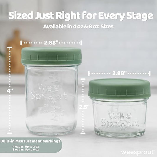 WeeSprout Baby Food Storage Glass Jars w/Lids (4 oz, 12 Pack) Pastel Variety, Snack, Reusable Small Containers, Fridge or Freezer, Microwave & Dishwasher Safe, Essentials for Infants