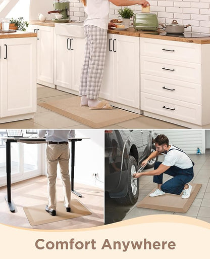 Ophanie Kitchen Mats for Floor, 3/4 Inch Thick Kitchen Rugs, 20''x39'' Anti Fatigue Standing Cushioned Mat, Waterproof,Comfort Ergonomic Mat for Office, Home, Sink, Beige Non-Slip Bottom