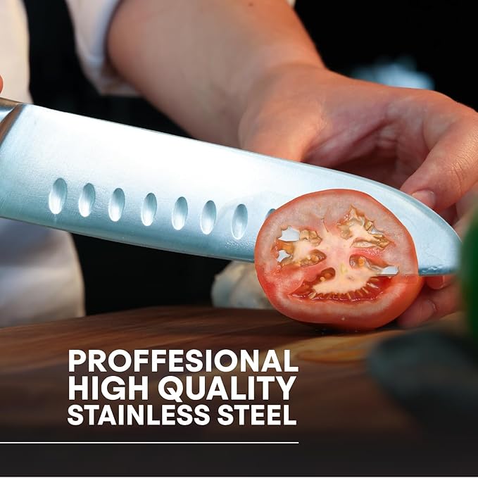 MasterChef Chef Knife Set of 3 Professional Quality Kitchen Knives (Chef, Santoku & Paring) for Precision Home Cooking, High Carbon Stainless Steel Blades & Triple Riveted Handles