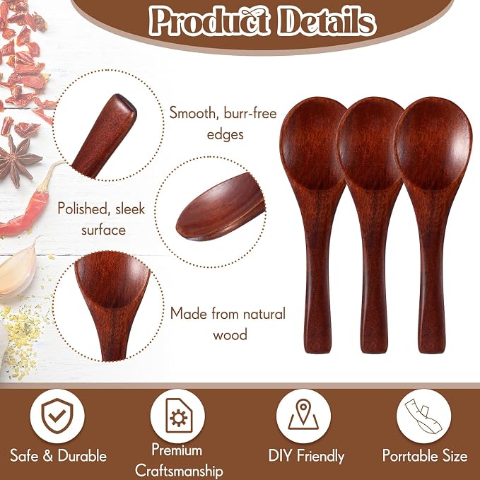 Boao 50 Pcs Small Wooden Spoons, 3.5'' L, Mini Wood Natural Tiny Spoons Wooden Little Teaspoons for Jars Sugar Creamer Honey Spices Salt Kitchen Supplies (Old Paint Color)