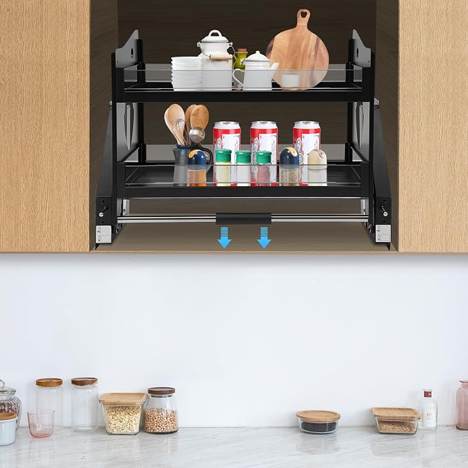 Pull Down Shelf,Pull Down Shelf Cabinet Organizer,2 Tier Pull-Out Cabinet Organizer,Wall Cabinet Storage Organizer for Kitchen