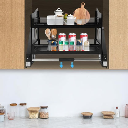 Pull Down Shelf,Pull Down Shelf Cabinet Organizer,2 Tier Pull-Out Cabinet Organizer,Wall Cabinet Storage Organizer for Kitchen