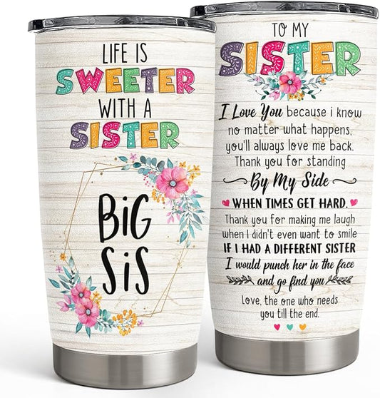 Sister Gifts - Sister Stainless Steel 20oz Tumbler, Insulated Travel Mug, Gifts for Birthday, Christmas, Women, Girls, Best Friends
