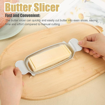 Cheese Butter Slicer, Stainless Steel Cheese Cutter Ergonomic Wires Butter Cutter Single Stick Even Slicer for Portion Control Kitchen Food Tool with Butter Spatula for Butter Block (Silver)