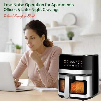 5.8QT Digital Air Fryer with Viewable Window, Air Frying, Reheat, Easy for Frozen Food, Snacks, Dinner, Large Square Basket than Round, Portable for Family & Apartment, Gift Box Included