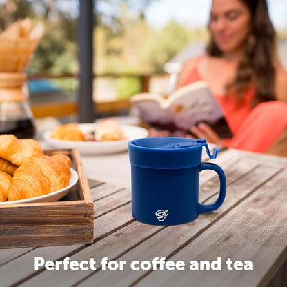 Silipint 16oz Silicone Coffee Mug Tumbler with Flip Lid – Unbreakable Dishwasher Safe Microwave Oven & Freezer Compatible – Non-Toxic Reusable Cup, Coffee Tea, Cold Drinks, Classic Blue - Pack of 2