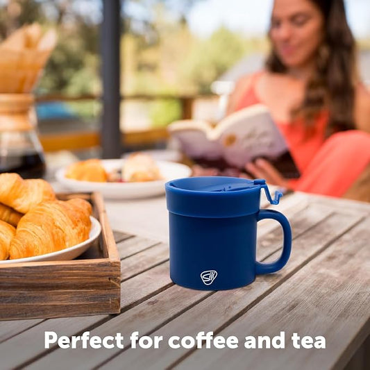 Silipint 16oz Silicone Coffee Mug Tumbler with Flip Lid – Unbreakable Dishwasher Safe Microwave Oven & Freezer Compatible – Non-Toxic Reusable Cup, Coffee Tea, Cold Drinks, Classic Blue - Pack of 2