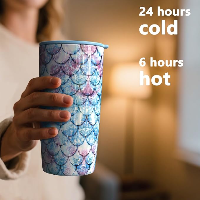 TILUCK 20 oz Insulated Tumbler with BPA-Free Lid, Stainless Steel Vacuum Travel Coffee Mug, Double Wall Coffee Tumbler（20oz，FishScales）